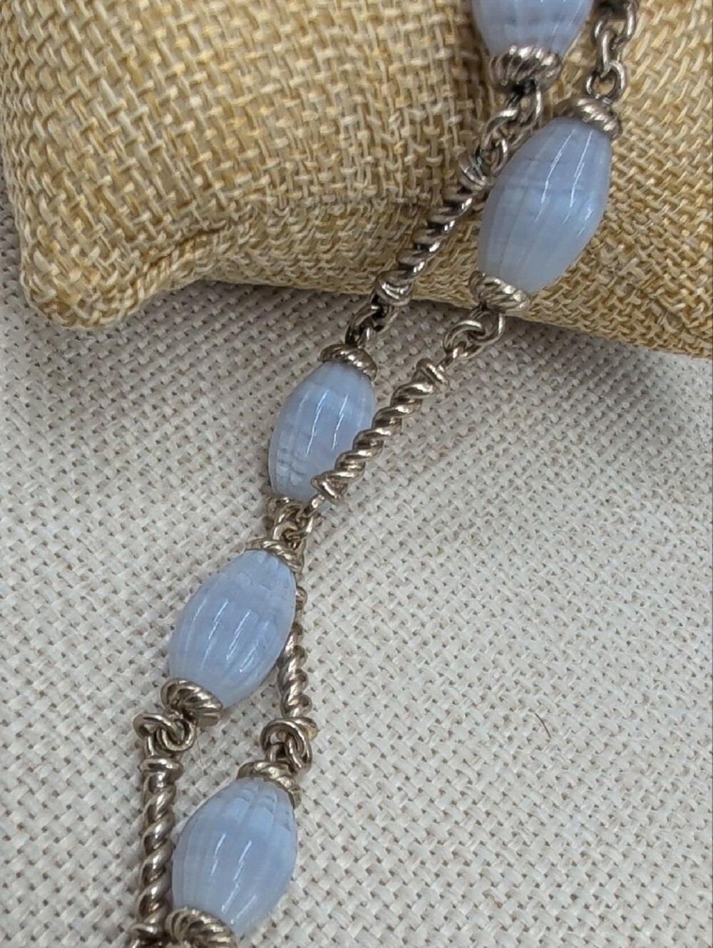 Vintage Whitney Kelly 925 Sterling Silver Blue Lace Agate Toggle Necklace 32" - Picture 15 of 16